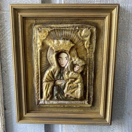 Obraz Matka Boska „Pod Twoją Obronę” złoty – ręcznie malowany relief w ramie